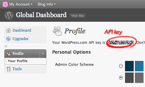 WordPress.com API Key ScreenShot
