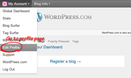 WordPress.com My Account Menu ScreenShot